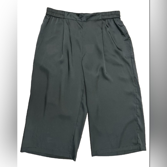 Dkny Pants - DKNY Wide Leg Cropped Satin Pants Size Large New Navy Flowy Dressy Business NWT